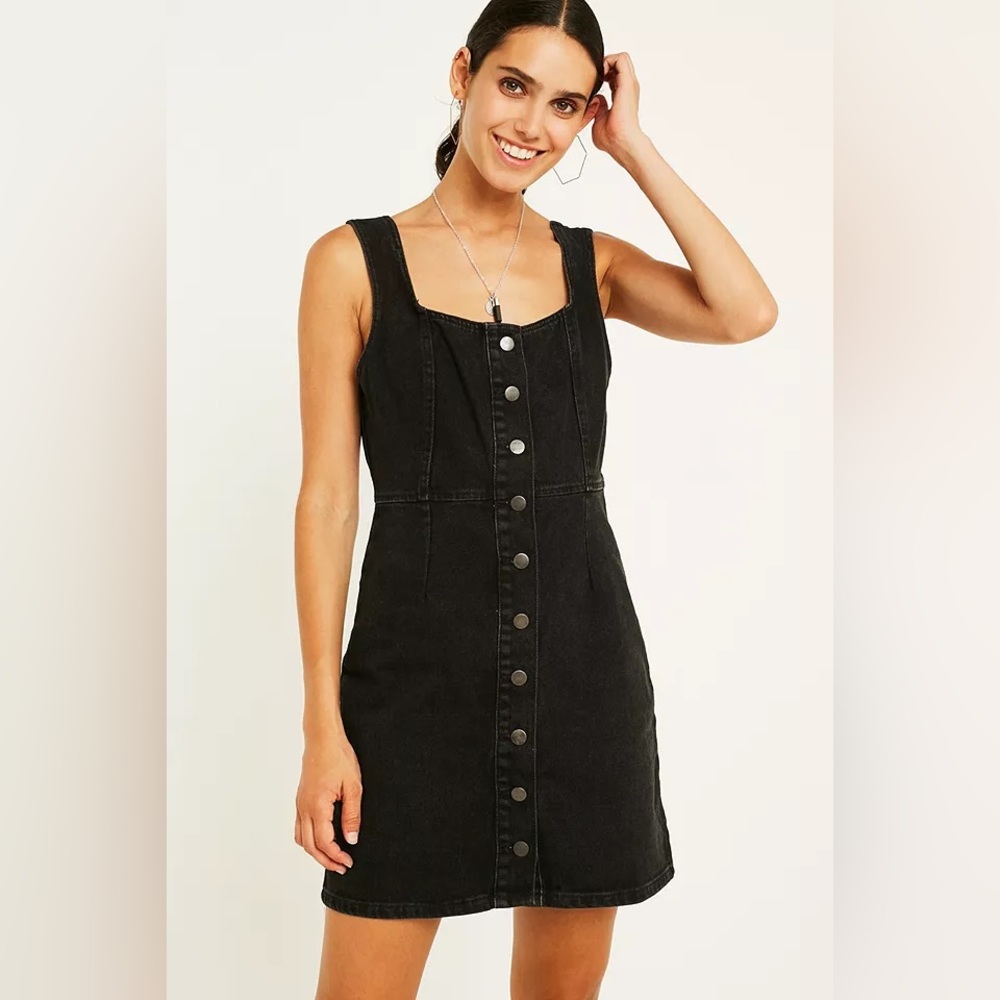Black Wash Button Down Denim Mini Dress